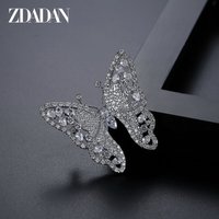 ZDADAN 925 Sterling Silver Hollow Butterfly Zircon Brooch For Women Wedding Jewelry