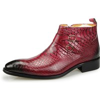 2023 Warm Autumn Cow Ankle Zipper Boots Fashion Snake Print Good Quality Business Genuine Leather Dress Shoes for Men Red Black