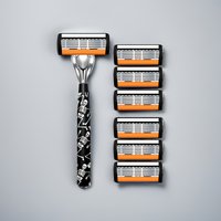 6-Layer Stainless Steel Manual Men's Razor - Washable Metal Beard Razor with Hand Guard & Metal Holder