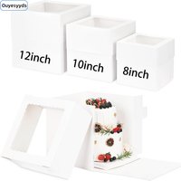 5pcs Square White Paper Cake Box with Lid And Clear Window for DIY Baking Dessert Packaging Party Supplies Gift Box
