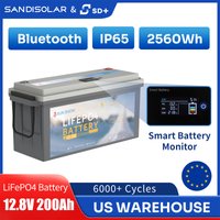 Sandisolar 12,8V 200Ah LiFePO4-Batterie Klasse A+ mit integriertem BMS, IP65, unterstützt bis zu 4S2P/2S4P-Konfigurationen, Batterie für Solaranlagen und Heimspeicher, EU-Lager