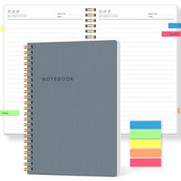 A5 Spiral Notebook with Sticky Tabs, Lined Journal, Waterproof Cover, Thick Paper, Twin-Wire Bound Notes Book