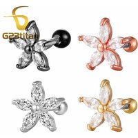 2pc 16G Hypoallergenic G23 Titanium Bar Pretty CZ Zircon Flower Stud Earring Ear Helix Cartilage Piercing Women Girls Jewelry