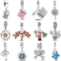 Fit Pan 925 Original Bracelets DIY Jewelry Winter 925 Silver Christmas Sparkling Bow Typewriter Romantic Sweet Fine Charms Beads