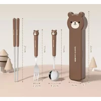 Cutlery Set With Case Cartoon Stainless Steel Fork Spoon Chopsticks Portable Cutlery Set Reusable Travel Tableware