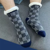 Fluffy Non Slip Socks Mens Plaid Winter Warm Short Cotton Thickened Home Sleeping Thermal Soft Anti Slip Floor Fuzzy Sock Male
