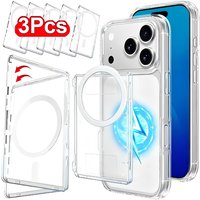 2in1 Clear Magnetic for Magsafe Card Wallet Metal Stand Holder Clear Case for iPhone 17 Card Phone Back Holder Open Close Type