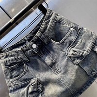 European Style Mini Skirt For Women High Waist Washed Cargo Loose Fit Denim Skirts Summer Casual Slim Fit Streetwear Skirt