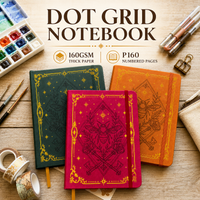 A5 Dot Grid Notebook with 160GSM Thick Paper, P160 Numbered Pages, Vintage Bee PU Leather Hardcover Journal