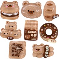 8Pcs Hamburger Bread Bear Resin Have a Nice Day Shoes Charms Lovely Slipper Buckle Decorations Fit Kids Wristband
