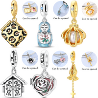 Openable Charms Bead 925 Sterling Silver CZ Zircon Makeup Box Love Heart Pendants Fit Original Bracelet DIY Jewelry Gift