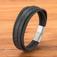 XQNI Fashion Punk Design Men's Leather Bracelet Hand-woven Multi-layer Combination Accessory Stainless Steel Bangles Jewelry