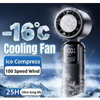 2025 Hanging Ice Pack Handheld High-speed Fan Folding 100 Speed Infinitely Adjustable Fan Portable For Outdoor Neck