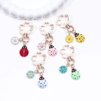 Cute Colorful Flower Ladybug Enamel Keychain Lovely Plant Thank you Grow Card Key Ring For Women Men Handmade Good Gift Jewelry