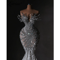 Aso Ebi Crystals Pearls Mermaid Prom Dresses Sequined Lace Evening Customized Party Second Reception Birthday Engagement Gowns