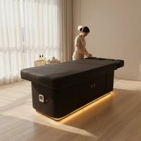 Luxury Full Black Beauty Salon 2 Motors Electric Massage Table and Bed Modern Cosmetic Facial Bed with Heating and Lights