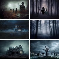 Halloween Misty Forest Photography Backdrop Spooky Dark Castle Graveyard Scene Horror Party Decor Haunted House Photo Background