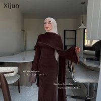 Xijun Luxury Brown Evening Dresses Pearls Cape Sleeves Formal Dubai Prom Dresses O-Neck Muslim Mermaid Prom Gowns Customized