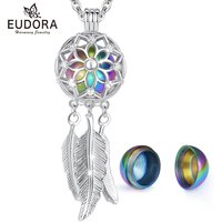 EUDORA Urn Cremation Pendant 16mm Dreamcatcher Blossom Cage Locket Ash Holder Keepsake Capsule Necklace Hollow Ball DIY Jewelry