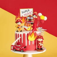 Fire Theme Children Boy Birthday Party Decor Firefighter Fire Truck Flame Cake Decoration Card Fire Party Supplies Birthday Gift