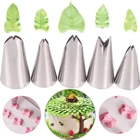 5pcs For Create Cream Leaves Bows Stainless Steel Icing Piping Nozzles Pastry Tips Fondant Cake Decorating Tools Kitchen Gadgets