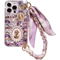 Bling Ribbon Cord Diamond Case For iphone 15Pro 14Plus 13 Pro 12 Mini 11Pro 17 Air 16 PLUS Rhinestone Cover Lanyard Fundas