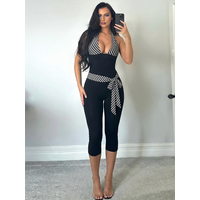Kliou Stripes Patchwork Jumpsuits Woman Bandage Halter Low-Neck Backless Sleeveless Skinny Stretch Hot Girls Fashion Overalls
