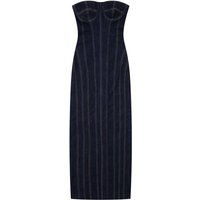 Fall 2023 Elegant Slim Fit Shoulder Bared Denim Dress Women's Fashion Midi Dress Open Back Sleeveless Single Piece