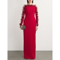 HIGH STREET Newest 2025 Designer Fashion Women's Diamonds Beaded Three-Dimensional Flower Mesh Stitching Long Maxi Dress