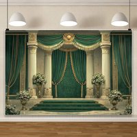 Luxury Palace Curtain Backdrop Gold Vintage Column Chandelier Wedding Royal Ballroom Event Props Photography Background Decor