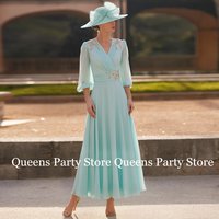 New Mother of The Bride Dress Robes Invitee Mariage 3/4 Sleeves Applique Chiffon Ankle Length Wedding Party Dresses Guest Gown