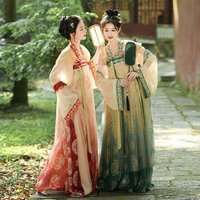 Chinese Traditional Clothes Tang Dynasty Dress Half Arm Upper Garment Chest Length Skirt Dance Performance Costume