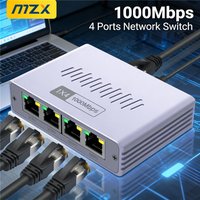 MZX 4 Ports 1000M Gigabit Network Switch Hub 1000Mbps RJ45 Ethernet Splitter Connector Networking Adapter for PC Computer Cable