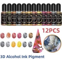 12PCS 10ml Metallic Pearlescence Pigment Alcohol Liquid Art 3D Ink Alcohol Diffusion DIY UV Epoxy Resin Mold Colorant Dye