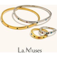 La. Muses Colored Zircon Twisted Shaped Stainless Steel Women's Ring Bracelet PVD Gold Plated Fashion Jewelry Accessories
