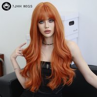 Long Wavy Orange Wig for Women Daily Party High Density Synthetic Loose Body Wavy Ginger Hair Wigs with Bangs Halloween Cosplay