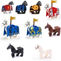 2PCS/lot MOC Medeival Knights Horse Mini Action Figures Building Blocks Crow Wolf Warhorse Eagle Lion Warrior Bricks Toys Gift