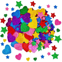 30 Pieces Colorful Glitter Foam Stickers Self Adhesive Stars Mini Heart Shapes Stickers, Kid's Arts Craft Supplies