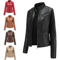 Faux Leather Motorcycle Jacket for Women, Female Coat, Moto Biker, Purple, Black, Autumn, Spring, Fashion