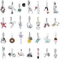 New 925 Silver Charm Lipstick Skateboard Guitar Donut Pendant Suitable for Original Bracelet Necklace DIY Birthday Gift Pendant