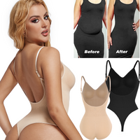 Womens Backless Bodysuits Seam-free Shapewear Thong Butt Lifter Body Shaper Slimming Camisole Tops Tummy Control Corset