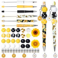 6 Sets Sunflower Beadable Pens Bulk Plastic Beadable Assorted Bead Pens Wood Spacer Round Beads Black Ink Ballpoint Pen DIY Bead