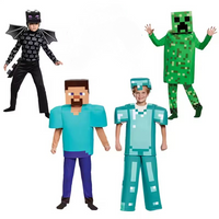 Boys Girls Cosplay Diamond Armor Game Character Steve Cosplay Costumes 3 Pieces Set Blue Outfits Dress Up Set for Halloween