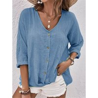 Elegant Buttons Solid Blouse Spring New Women Long Sleeve Shirts Blouse Casual Loose Holiday V-Neck Female Blusas Top Streetwear