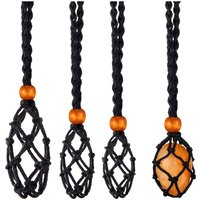 Multicolor Natural Stone Crystal Stone Mesh Pocket Braided Necklace Pendant Vintage Braided Adjustable Mesh Pocket Pendant Rope