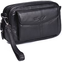 Hommes pochette longue portefeuille sac à main en cuir véritable 6.4 pouces étui de téléphone portable poche affaires peau de vache mâle pratique sac de poignet