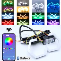 2PCS Car Modification Angel Eye BMW Hexagonal Turn Signal Bluetooth APP Headlights RGB Aperture Driving Lights Decorative Lights