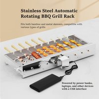 Automatic Rotating BBQ Skewer Bracket, Adjustable Width Barbecue Roast Rack, 5V USB Power Bank Powered Meat Grilling Tool