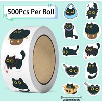 500PCS Black Cat Roll Stickers Ten Different Patterns Small Pattern DIY Luggage Skateboard Water Cup Decoration Stickers TZ501