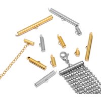 20pcs Stainless Steel Crimp End Caps Slider Clasps Buckles Tubes Connector Findings for DIY Bracelets Necklaces Jewelry Making